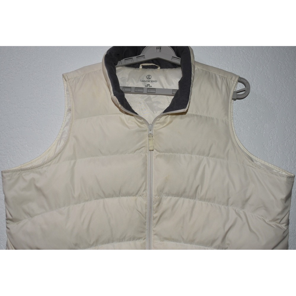 Lands End Womens 2X Cream Puffer Vest Down Insulated Full Zip Quilted Outerwear